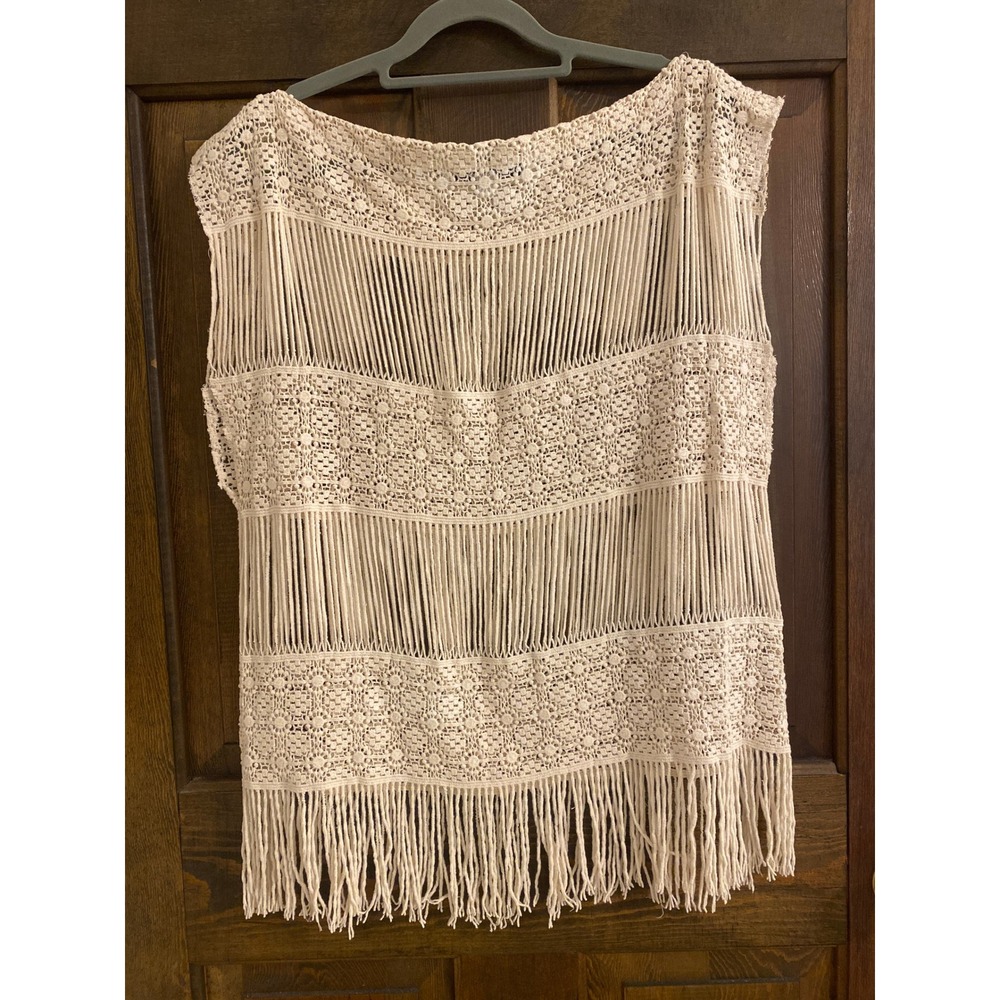 Callahan Inez Cream Crochet Fringe Sleeveless Tank Top Boho Festival Cotton Sm - Picture 3 of 7